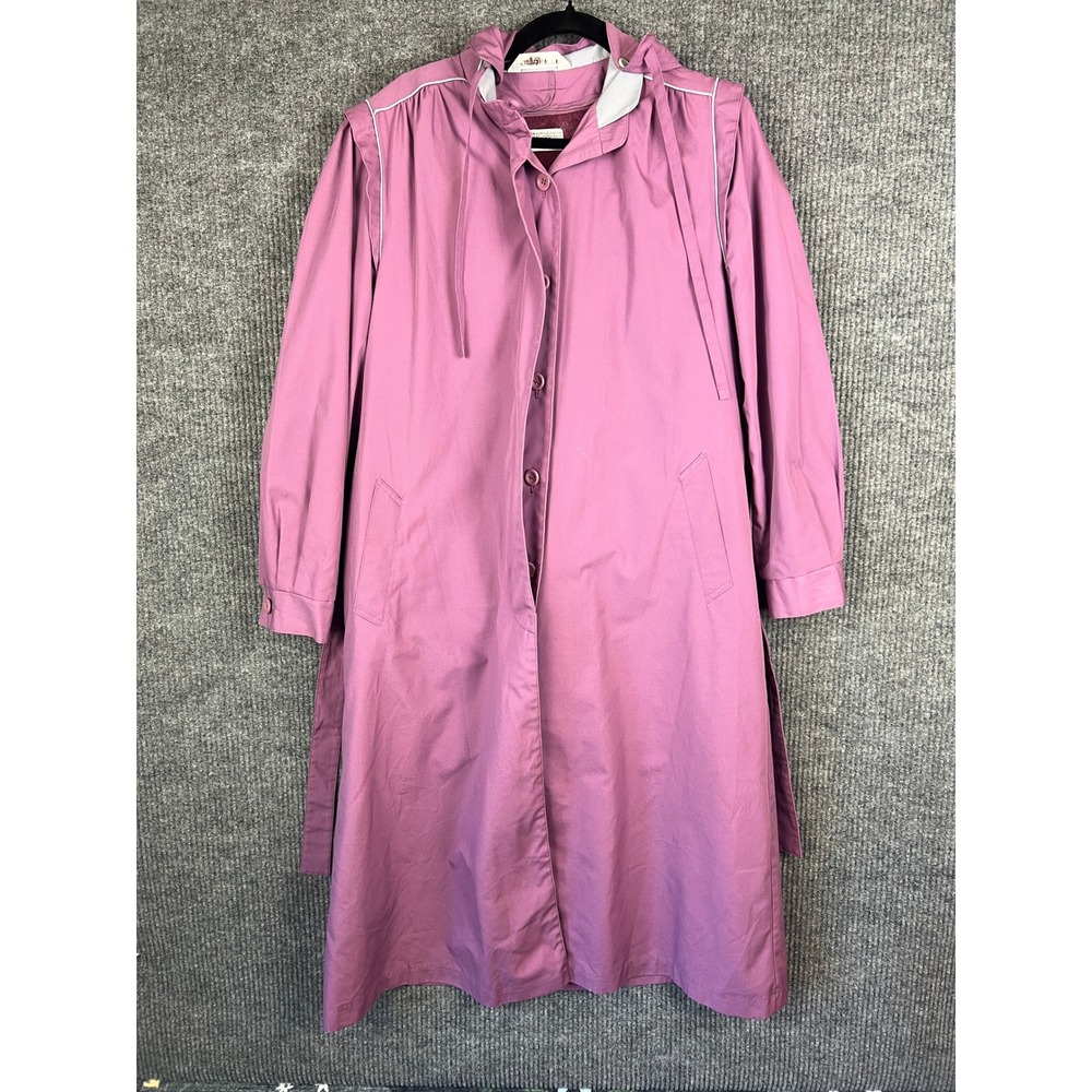 Gorpcore Minimalist Heritage Retro Purple Trench Coat Faux Fur Lined Size 14